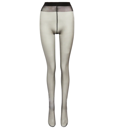 Saint Laurent Monogram Crystal-embellished Tights In Noir/crystal