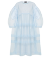 Simone Rocha Tiered Net Overlay Signature Sleeve Dress In Baby Blue/lt Blue
