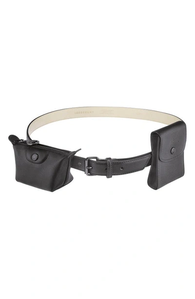 Longchamp Le Pliage Leather Belt In Black