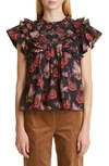 Sea Lucinda Ruffle Floral Print Top In Navy