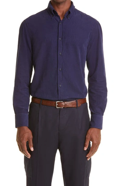 Brunello Cucinelli Slim-fit Button-down Collar Cotton-corduroy Shirt In Blue
