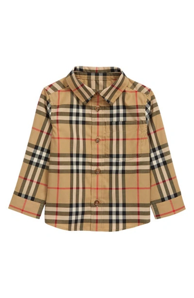 Burberry Kids' Camicia Owen Vintage Check In Popeline Di Cotone In Neutrals