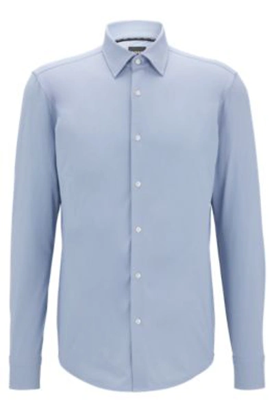 Hugo Boss Regular-fit Shirt In Structured Performance-stretch Fabric In Light Blue