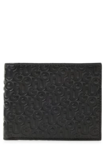 Hugo Leather Wallet With All-over Stacked Logos In Black
