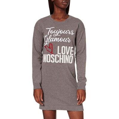 Love Moschino Embroidered Intarsia Wool-blend Mini Dress In Grey