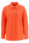Msgm Button-up Tweed Knit Overshirt In Orange