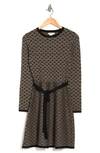 Maxstudio Fit & Flare Sweater Dress In Black/taupe Cross Arc