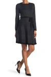 Maxstudio Long Sleeve Fit & Flare Sweater Dress In Black/charcoal Box Herringbone