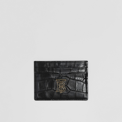 Burberry Embossed Leather Tb Card Case In Black