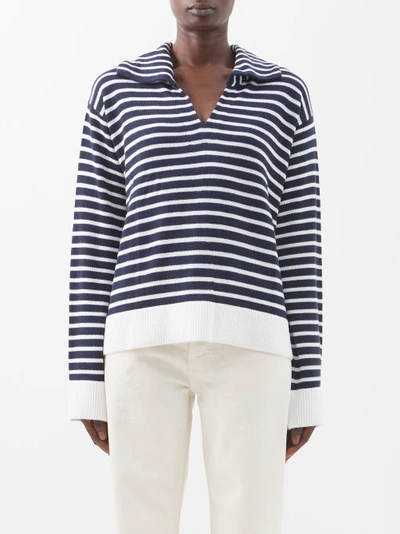 Staud Linden Striped-logo Wool-blend Sweater In Marine Stripe