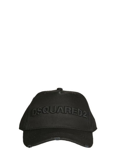 Dsquared2 Distressed Logo Embroidered Baseball Cap In Black