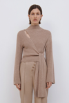Jonathan Simkhai Amaris Wrap-effect Rib Knit Sweater In Nutmeg