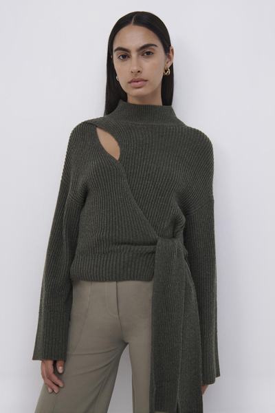 Jonathan Simkhai Amaris Wrap Sweater In Olivine