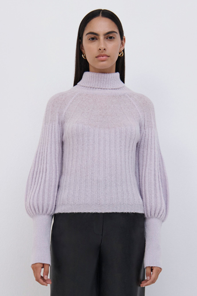 Jonathan Simkhai Rachel Sheer Alpaca Turtleneck Sweater In Wisteria