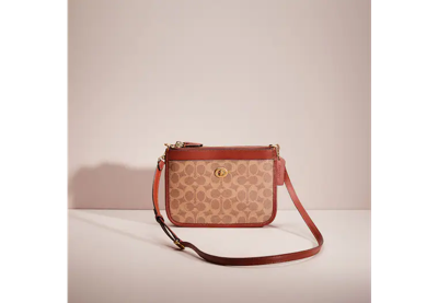 Coach Restored Slim Turnlock Crossbody In Signature Canvas In Brass/tan/rust