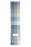 Acne Studios Vally Plaid Alpaca, Wool & Mohair Blend Scarf In Pastel Blue Beige