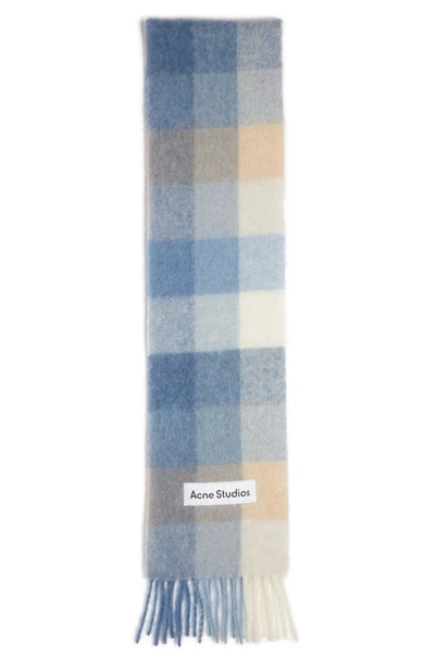 Acne Studios Vally Plaid Alpaca, Wool & Mohair Blend Scarf In Pastel Blue Beige