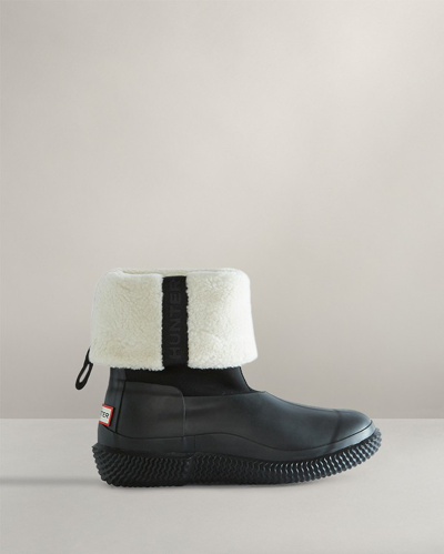 ★HUNTER★ WOMEN Shearling Insulated Tall  Boots Black W Hunter Women's Insulated Roll Top Webbing Vegan Shearling