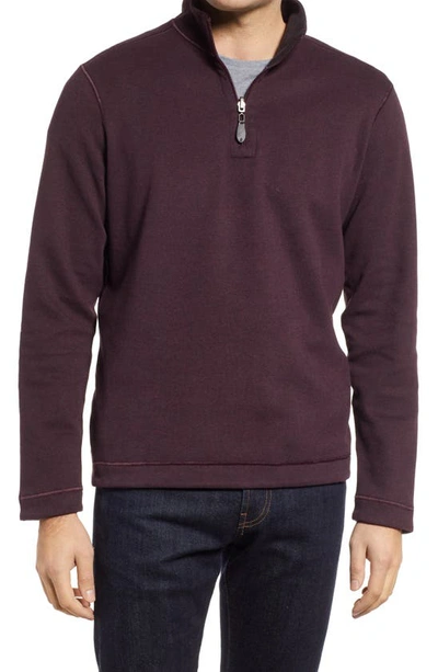 Johnston & Murphy Reversible Quarter Zip Pullover In Burgundy/ Charcoal