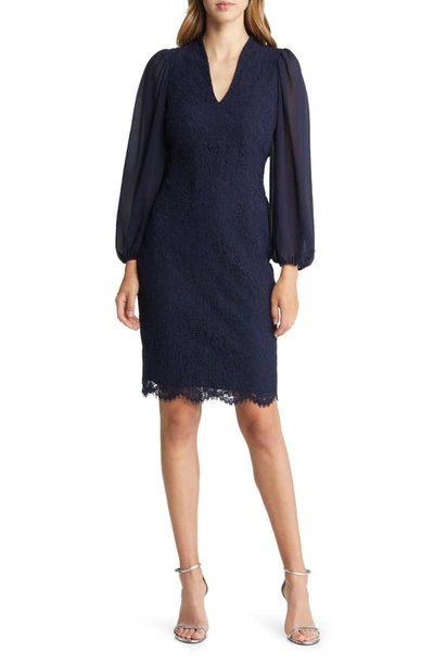 Vince Camuto Long Sleeve Lace Body-con Dress In Navy