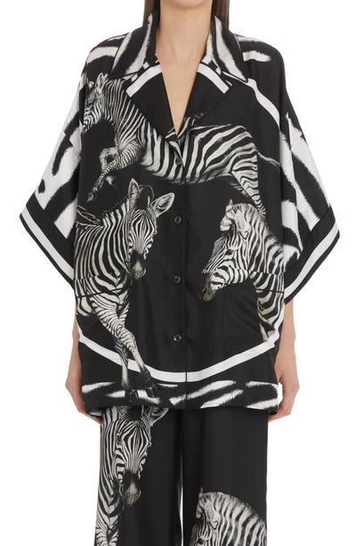 Dolce & Gabbana Zebra Oversized Silk Zebra-print Shirt In Black
