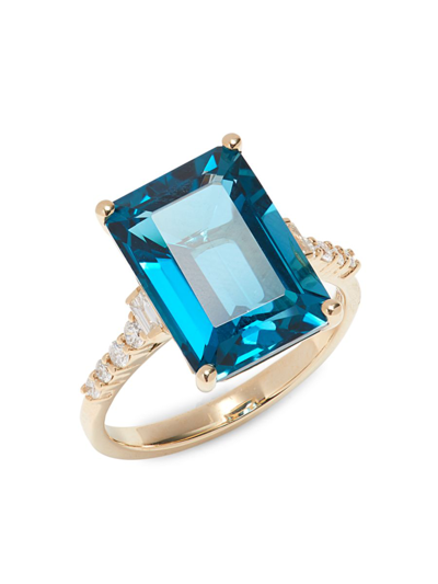 Effy Women's 14k Yellow Gold, London Blue Topaz & Diamond Ring