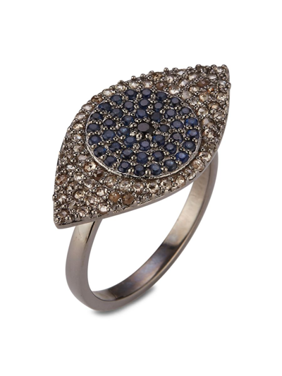 Banji Jewelry Women's Black Diamond & Sapphire Evil Eye Cocktail Ring
