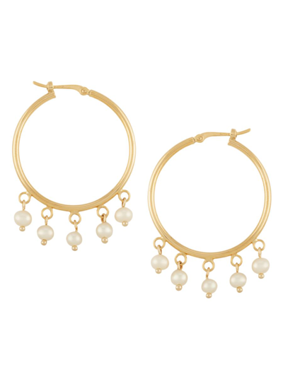 Saks Fifth Avenue Women's 14k Yellow Gold & 3mm Cultured Round Freshwater Pearl Hoop Earrings