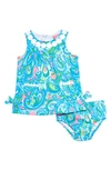 Lilly Pulitzer Babies' Floral Shirt Dress & Bloomers In Boca Blue Beneath The Bougainvillea