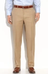 Canali Flat Front Wool Trousers In Tan