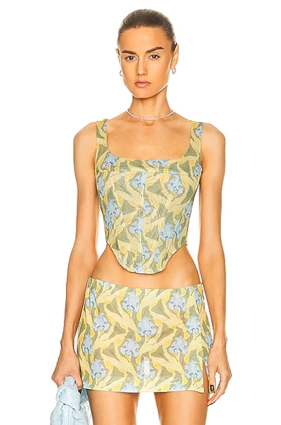 Miaou Campbell Graphic-print Stretch-woven Corset Top In Yellow