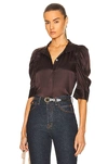 Frame Gillian Three-quarter Sleeve Silk Button-up Shirt In Americano