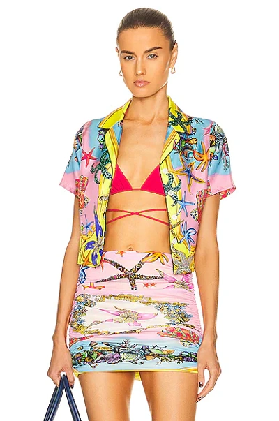Versace Cropped Printed Silk-twill Pajama Shirt In Multicolor