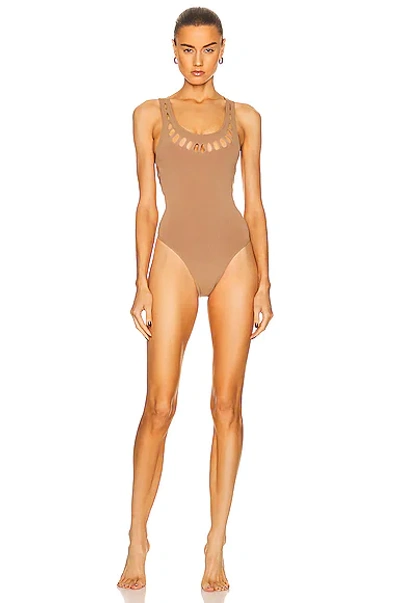 Ala?a Laser One Piece Swimsuit In Camel Fonce