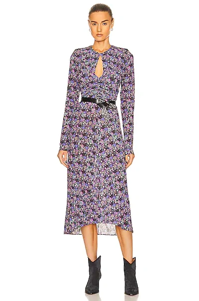 Isabel Marant Floral-print Long-sleeve Maxi Dress In 紫色