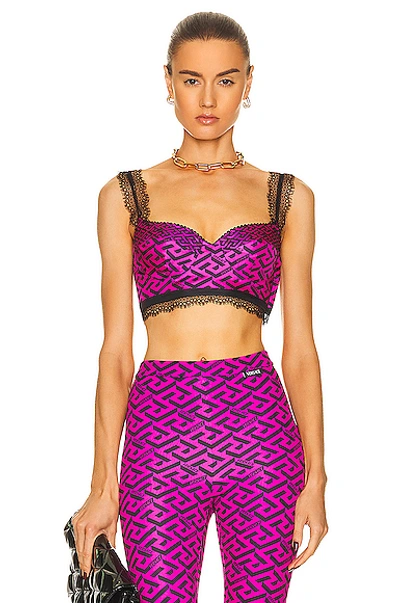 Versace Monogram Bra Top In Nero & Fuchsia