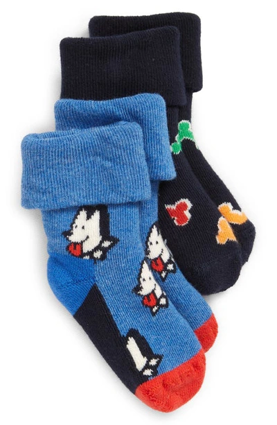 Happy Socks Babies' 2-pack Dog & Bone Terry Socks In Dark Blue