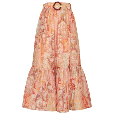 Zimmermann Kaleidoscope Printed Linen And Silk Maxi Skirt In Red,pink