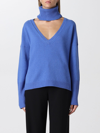 Federica Tosi Blue Detachable-collar V-neck Jumper In Gnawed Blue