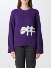 Off-white Intarsia-knit Logo Sweater In Violet