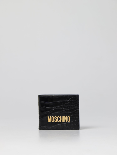 Moschino Couture Crocodile Print Leather Wallet In Black