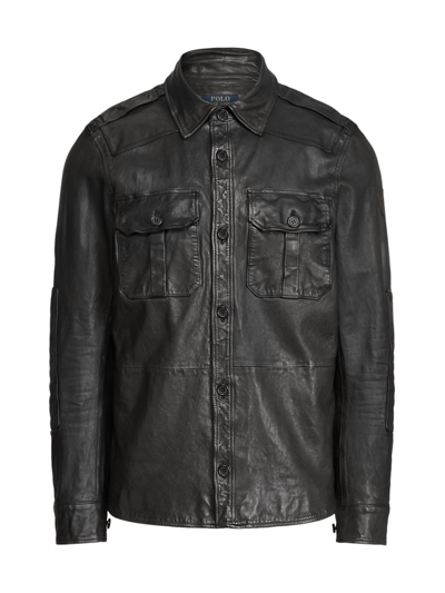 Polo Ralph Lauren Leather Shirt Jacket In Polo Black