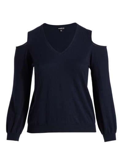 Minnie Rose Cold-shoulder V-neck Sweater In Navy