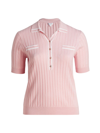 Minnie Rose Rib-knit Polo Top In Rose Pink