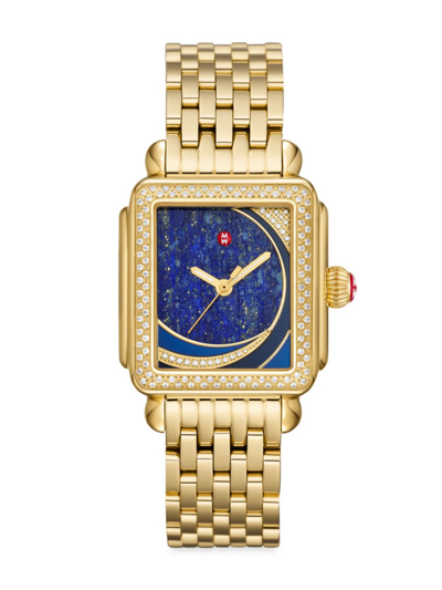 Michele Women's Deco Limited Edition 18k-gold-plated, Lapis Lazuli, & Diamond Bracelet Watch In Blue/gold