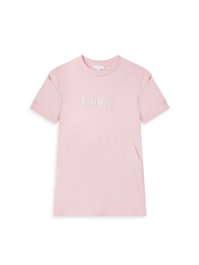 Chloé Kids' Bouclé Logo Organic Cotton Fleece Sweatshirt Dress In Rosa