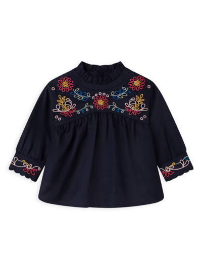 Chloé Kids' Little Girl's & Girl's Embroidered Blouse In Navy