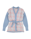 Simonetta Teen Houndstooth-pattern Tie-waist Cardigan In Pink