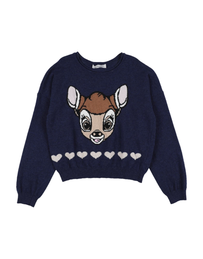 Monnalisa Kids' Intarsia Wool Knit Sweater In Navy