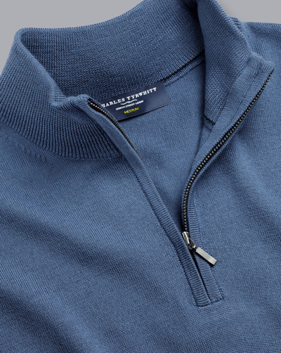 Charles Tyrwhitt Men's  Merino Zip Neck Sweater In Blue